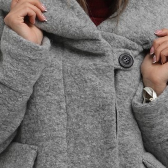 Blue Italian Brushed Wool hooded swing coat - Picture 4 of 7